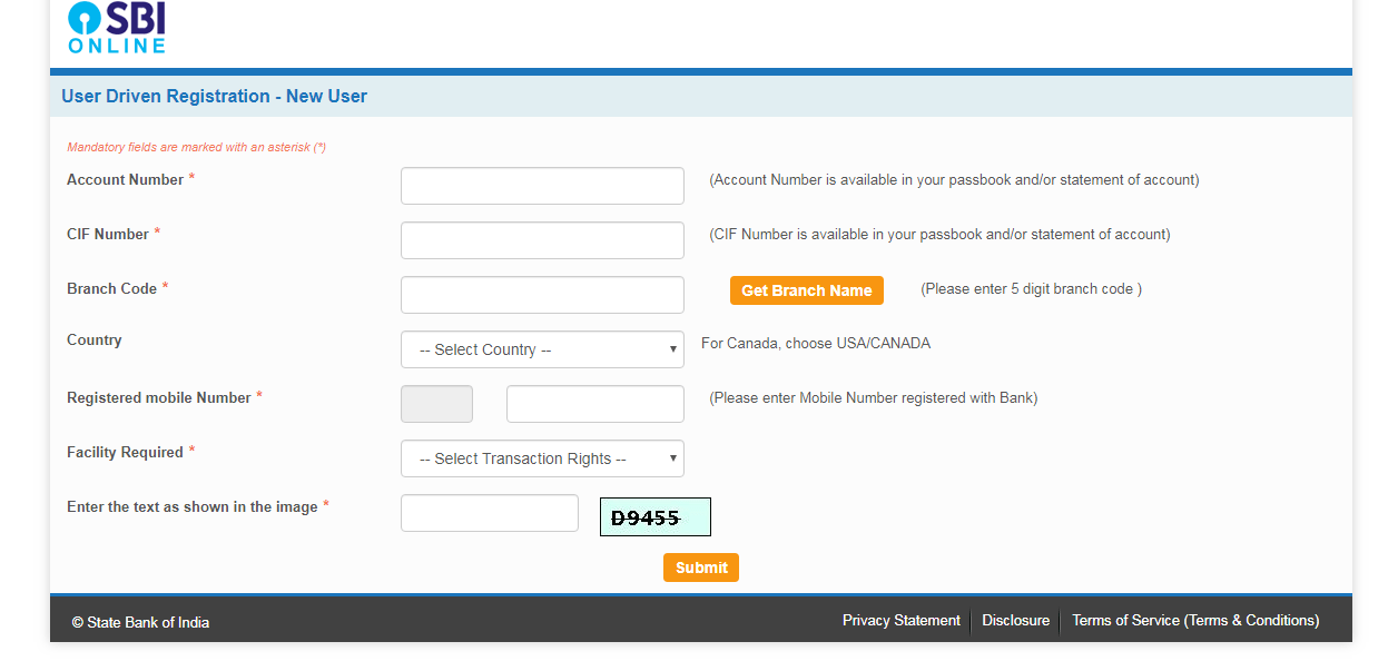 sbi net banking online registration