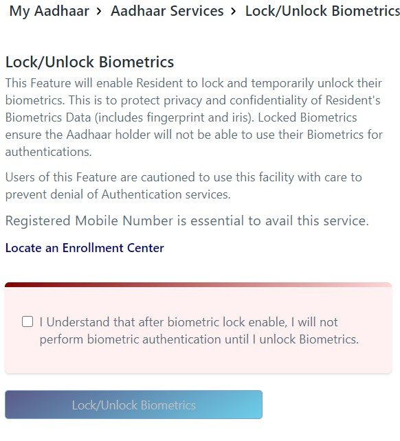 Lock Aadhaar Biometric Data