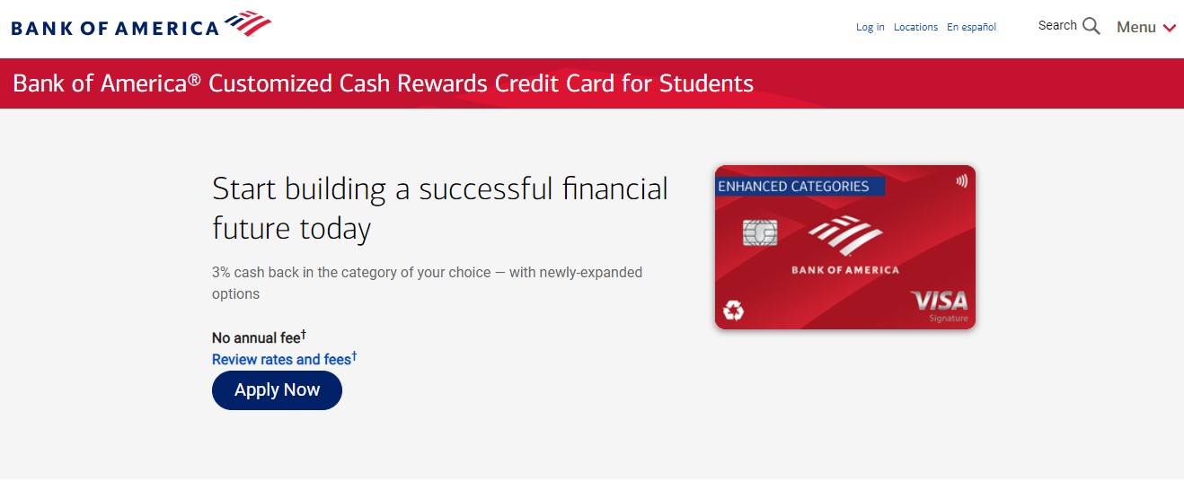Bank of America Customized Cash Rewards for Students Card