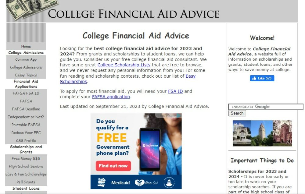 college financial aid advice homepage