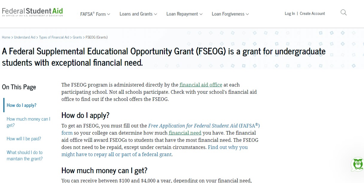 Federal Supplemental Educational Opportunity Grant (FSEOG): Extra Assistance for Those in Need