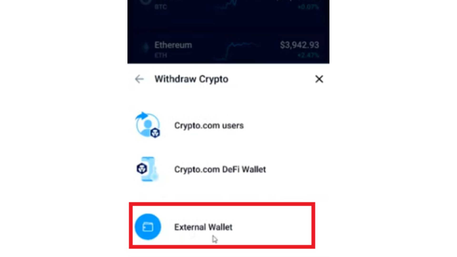 Select "Withdraw to External Wallet"