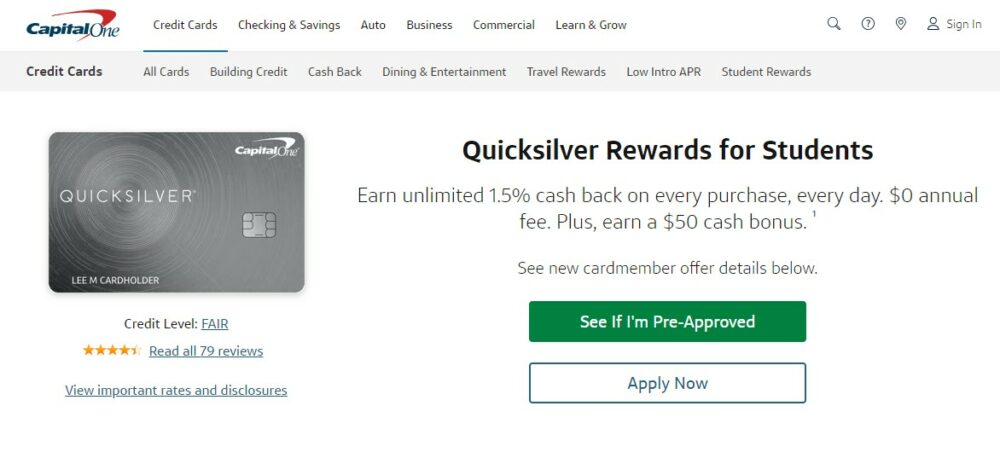 quicksilver card homepage