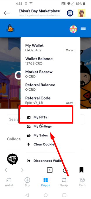 Select "My NFTs."