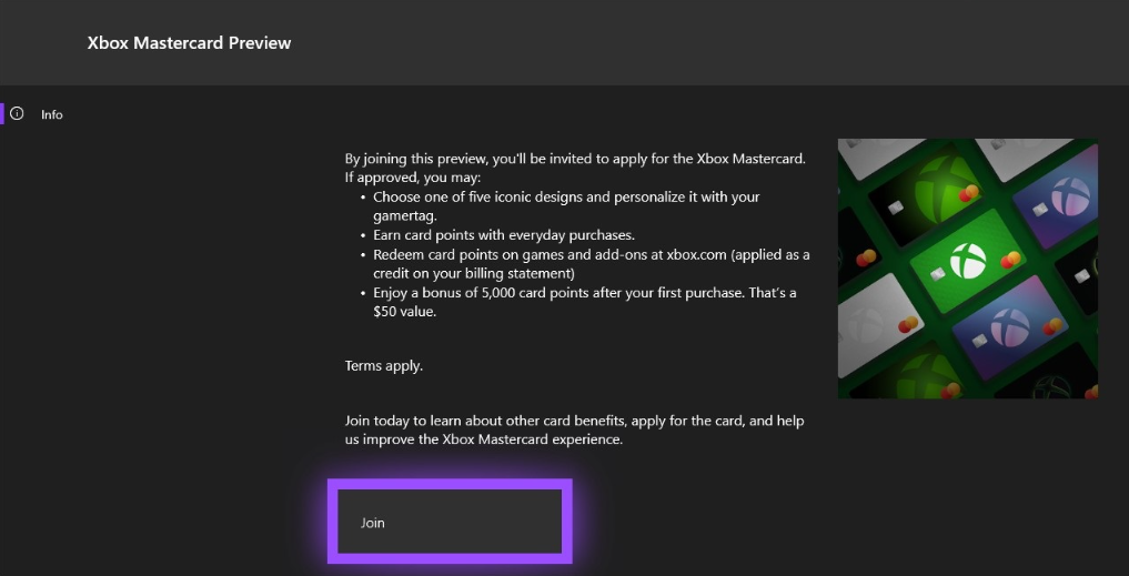 Applying for the Xbox Credit Card