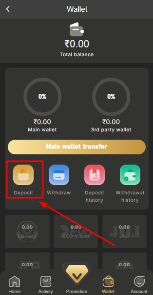 choose deposit option