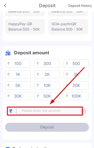 Type the amount you wish to deposit