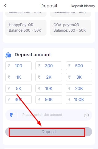 click on deposit button