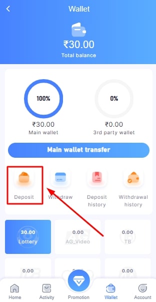 choose deposit option